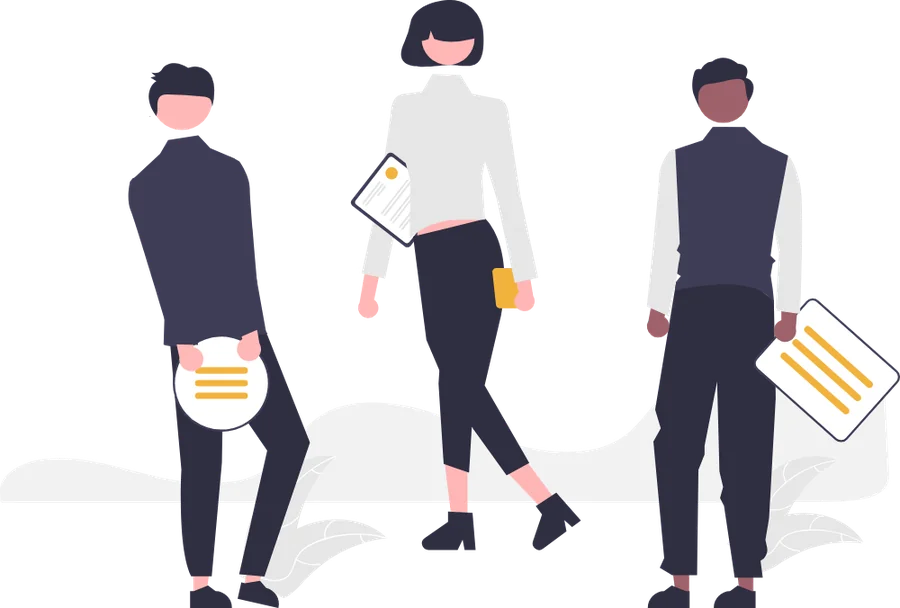 Illustration : trois personnes tenant des documents