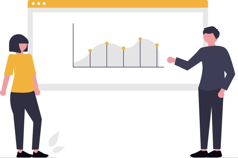 Illustration : deux personnes devant un graphique en progression