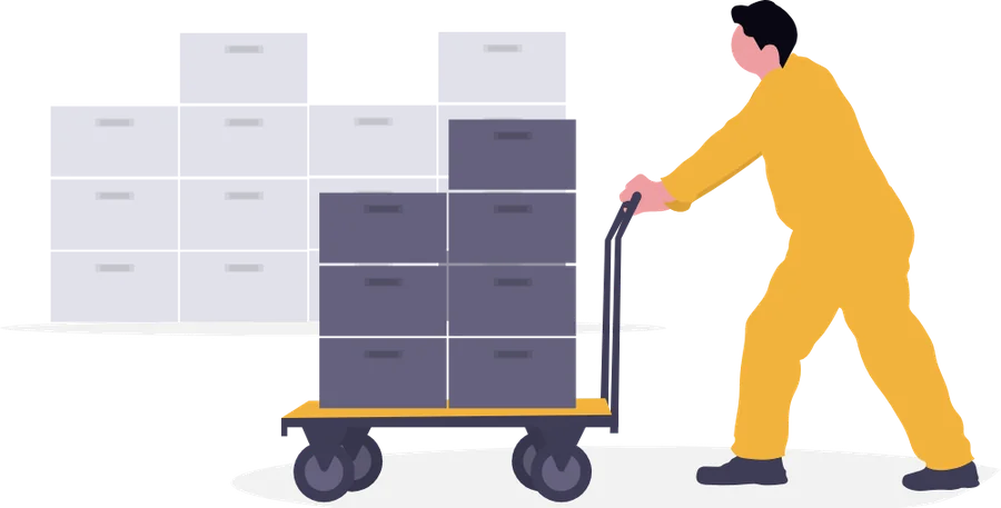 Illustration : une personne déménageant des cartons sur un diable