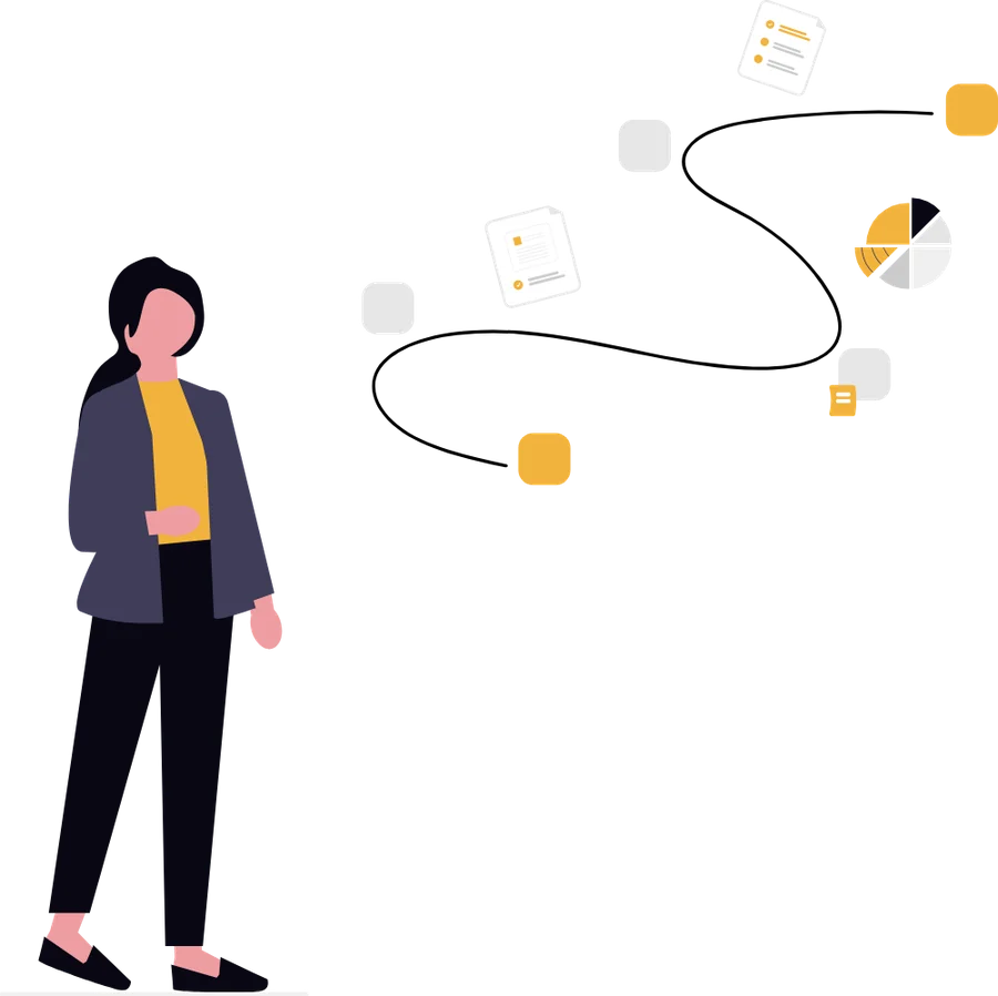 Illustration : une personne devant une feuille de route reliant plusieurs étapes